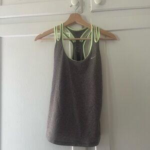 Nike Dri-FIT Women’s Racerback Tank Charcoal Gray Neon Mint Green Size Medium M